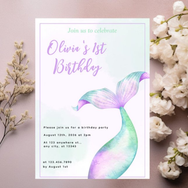Mermaid 1st Birthday Party Invitation (Creator Uploaded)