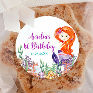 Mermaid 1st Birthday Party Oneder The Sea  Classic Round Sticker