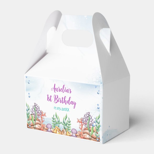 Mermaid 1st Birthday Party Oneder The Sea Favor Boxes (Front Side)