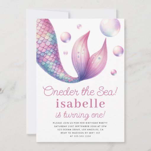 Mermaid 1st Birthday ONEder The Sea Party Invitation | Zazzle