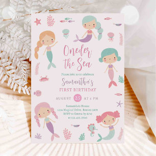 Mermaid 1st Birthday Party Oneder The Sea  Invitat Invitation
