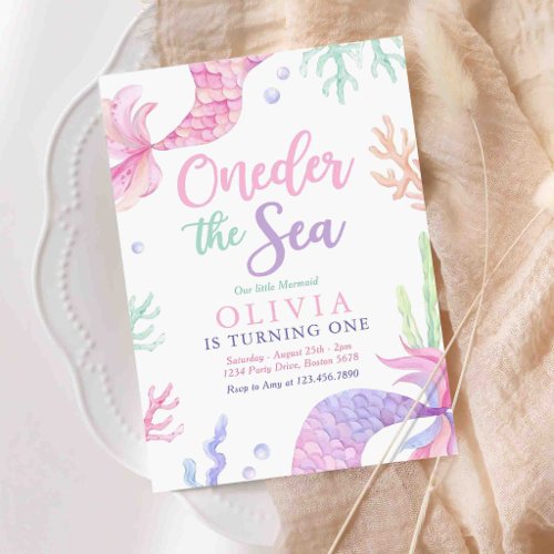Mermaid 1st Birthday Party Oneder The Sea  Invitation