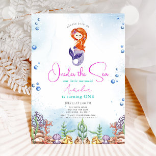 Mermaid 1st Birthday Party Oneder The Sea Invitation
