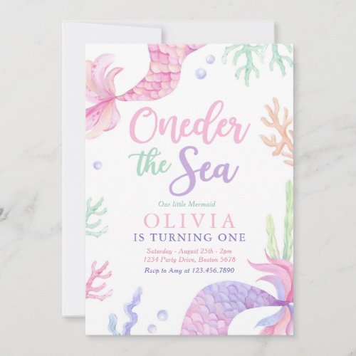 Mermaid 1st Birthday Party Oneder The Sea Invitation
