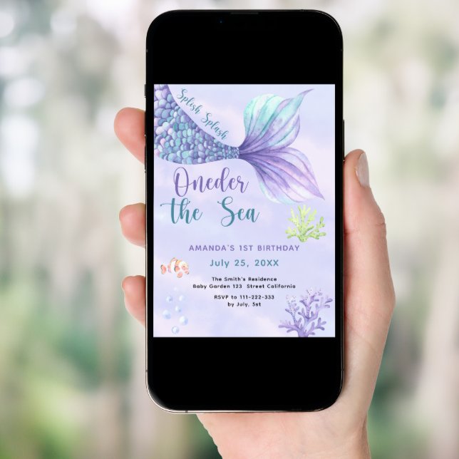 Mermaid 1st Birthday Party Oneder The Sea Mermaid Invitation (Front Digital)