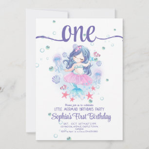 Mermaid 1st Birthday Party ONEder The Sea Mermaid Invitation