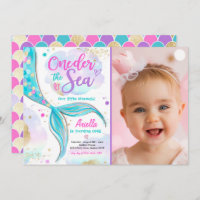 Mermaid 1st Birthday Party ONEder The Sea Mermaid Invitation