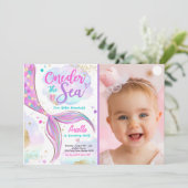 Mermaid 1st Birthday Party ONEder The Sea Mermaid Invitation (Standing Front)