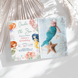Mermaid 1st Birthday Party ONEder The Sea Mermaid Invitation