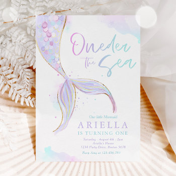 Mermaid 1st Birthday Party Oneder The Sea Mermaid Invitation by PixelPerfectionParty at Zazzle