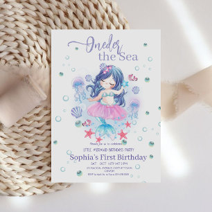 Mermaid 1st Birthday Party Oneder The Sea Mermaid  Invitation