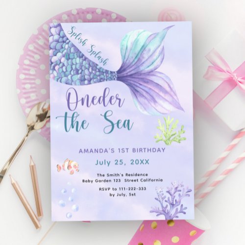 Mermaid 1st Birthday Party Oneder The Sea Mermaid Invitation