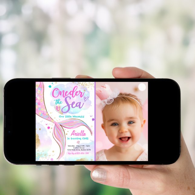Mermaid 1st Birthday Party ONEder The Sea Mermaid Invitation (Front Digital)