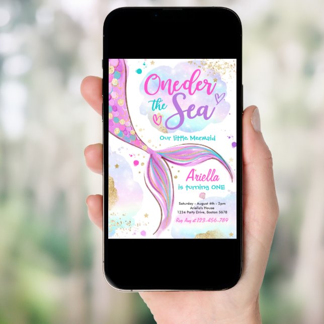 Mermaid 1st Birthday Party ONEder The Sea Mermaid Invitation (Front Digital)