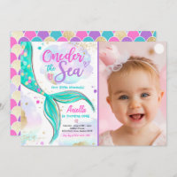 Mermaid 1st Birthday Party ONEder The Sea Mermaid Invitation