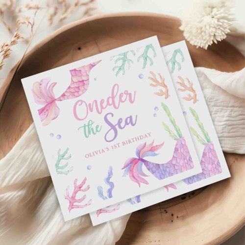 Mermaid 1st Birthday Party Oneder The Sea  Napkins