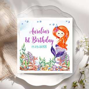 Mermaid 1st Birthday Party Oneder The Sea Napkins
