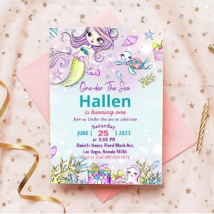 Mermaid 1st Birthday Party ONEder The Sea Party Invitation