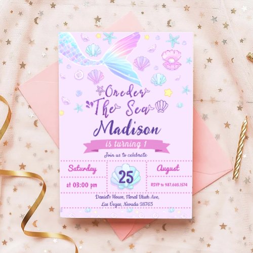 Mermaid 1st Birthday Party ONEder The Sea Party Invitation