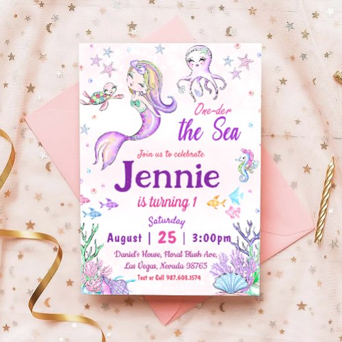 Mermaid 1st Birthday Party ONEder The Sea Party Invitation