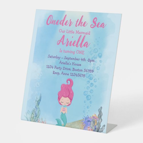 Mermaid 1st Birthday Party ONEder The Sea  Pedestal Sign