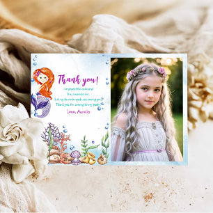 Mermaid 1st Birthday Party Oneder The Sea Photo Thank You Card