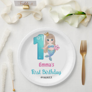Mermaid 1st Birthday Party Paper Plates