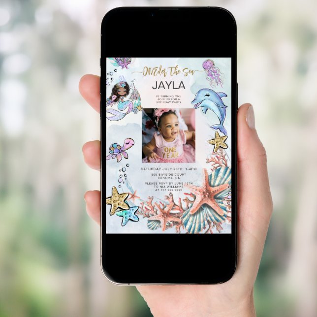 Mermaid 1st Birthday Party Photo ONEder The Sea  Invitation (Front Digital)