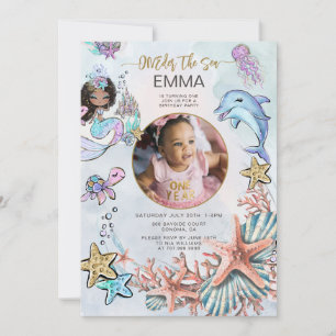 Mermaid 1st Birthday Party Photo ONEder The Sea Invitation
