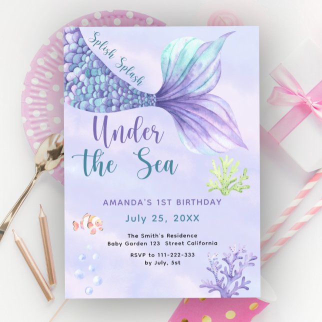 Mermaid 1st Birthday Party Under The Sea Mermaid Invitation (Creator Uploaded)