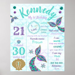 Mermaid 1st birthday Poster, Milestone Sign