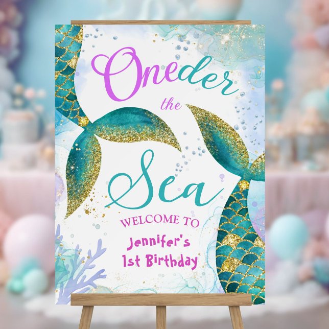 Mermaid 1st Birthday Purple Teal Welcome Foam Board (Creator Uploaded)