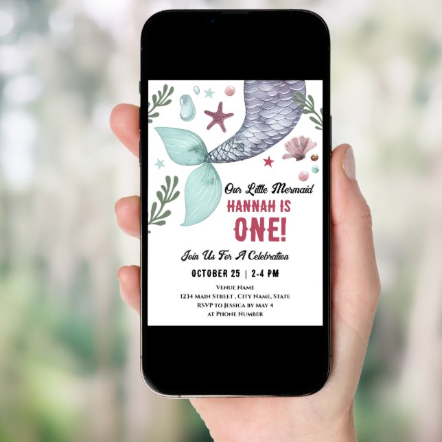 Mermaid 1st Birthday Sea Invitation (Front Digital)