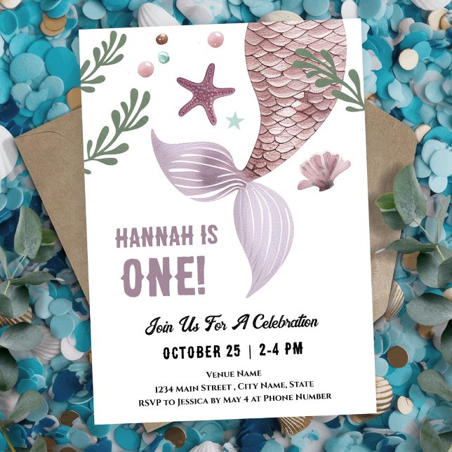 Mermaid 1st Birthday Sea Purple Invitation (Creator Uploaded)