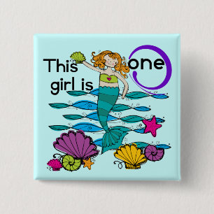 Mermaid 1st Birthday Tshirts and Gifts Button
