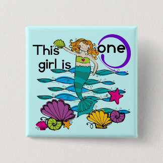 Mermaid 1st Birthday Tshirts and Gifts Button