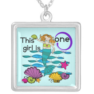 Mermaid 1st Birthday Tshirts and Gifts Silver Plated Necklace