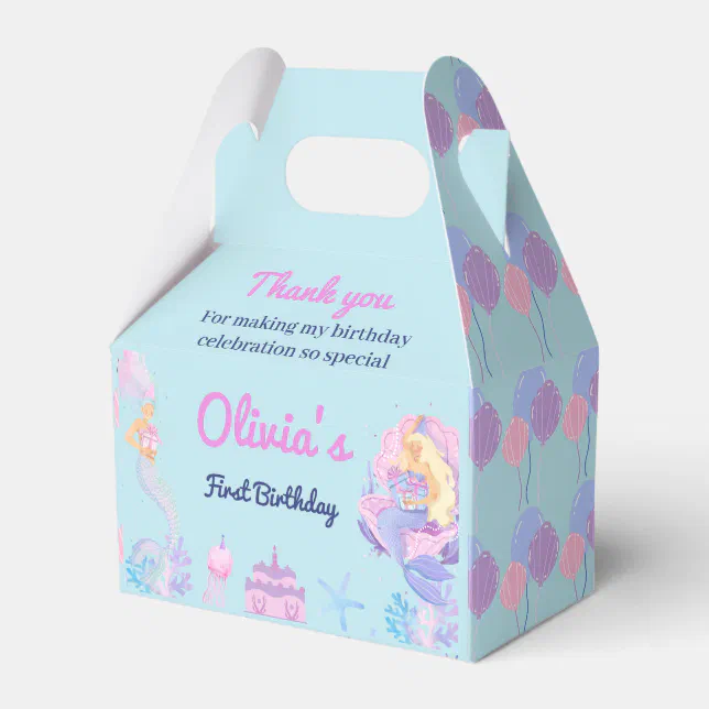 Mermaid 1st Birthday Under Sea Paper Favor Box | Zazzle
