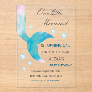 Mermaid 1st Birthday Under The Sea Mermaid Party  Acrylic Invitations