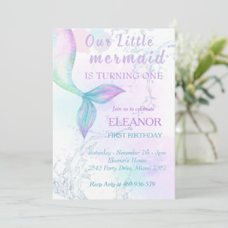 Mermaid 1st Birthday Under The Sea Mermaid Party Invitation
