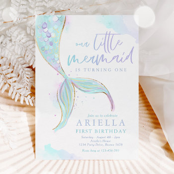 Mermaid 1st Birthday Under The Sea Mermaid Party Invitation by PixelPerfectionParty at Zazzle