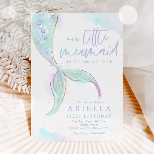 Mermaid 1st Birthday Under The Sea Mermaid Party Invitation | Zazzle