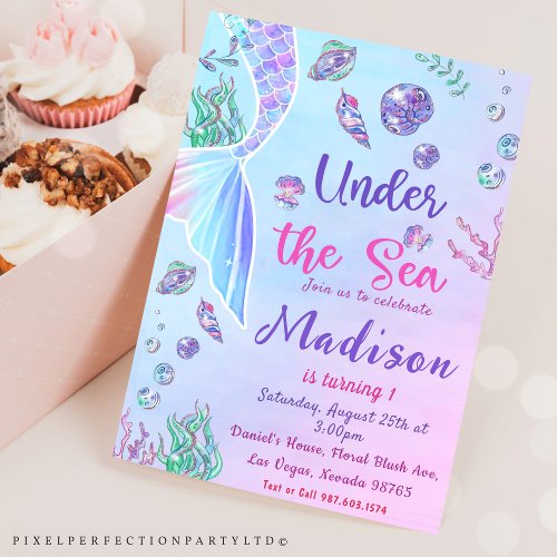 Mermaid 1st Birthday Under The Sea Party  Invitation