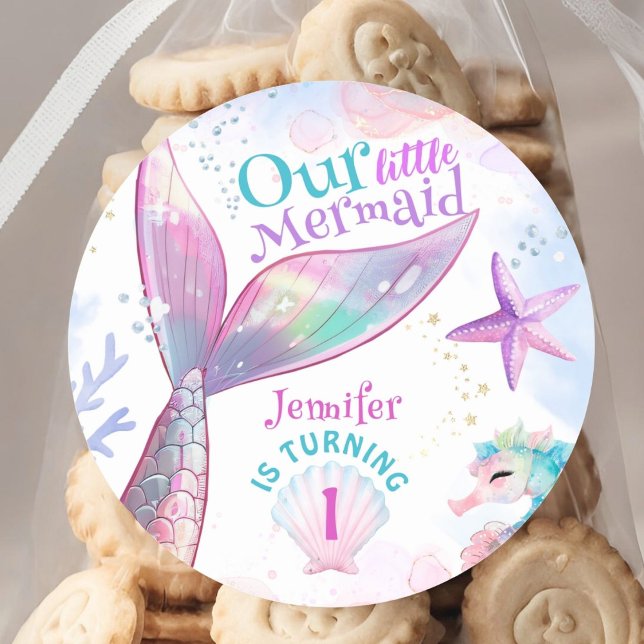 Mermaid 1st Birthday Under The Sea Pink Mermaid Classic Round Sticker (Creator Uploaded)