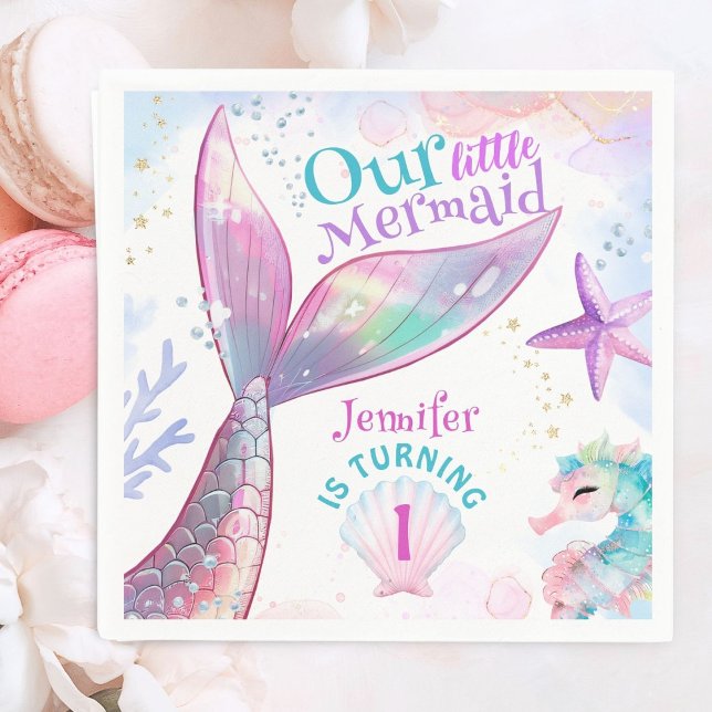 Mermaid 1st Birthday Under The Sea Pink Mermaid Napkins (Creator Uploaded)