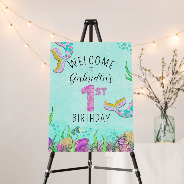 Mermaid 1st Birthday Welcome Sign (In Situ (Stand))