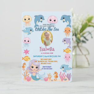 Mermaid 1st Party Photo ONEder The Sea Birthday  Invitation