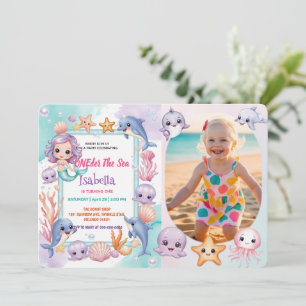 Mermaid 1st Photo Under the sea birthday Invitation