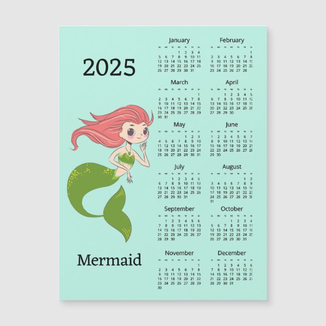 Mermaid 2025 Calendar Magnetic Card