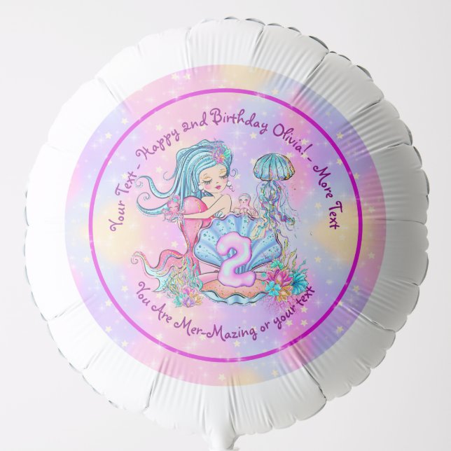 Mermaid 2nd Birthday Change Edit Text Personalize  Balloon (Front)